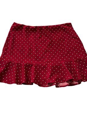 Red Polka Dot Mini Skirt Y2K Coquette Ruffle Hem Flowy Size M/L